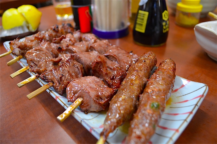 Motsuyaki grilled offal at Motsuyaki Ban Yutenji, Meguro, Tokyo – Original Lemon Sour cocktail origin originators birthplace