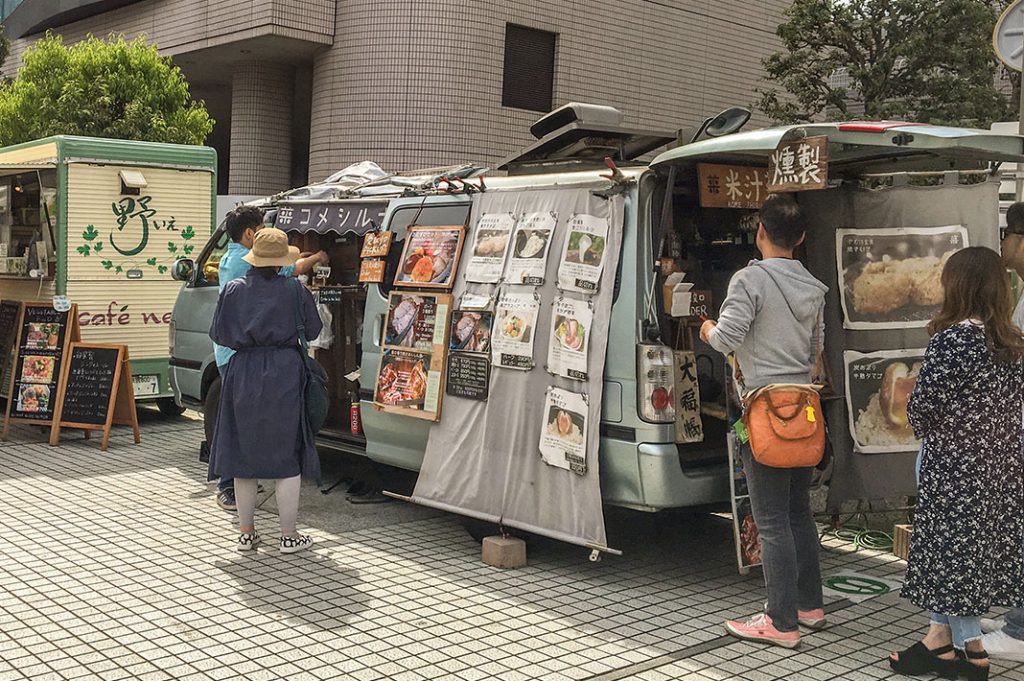 food vans at the UNU food market, a short walk from omotesando station