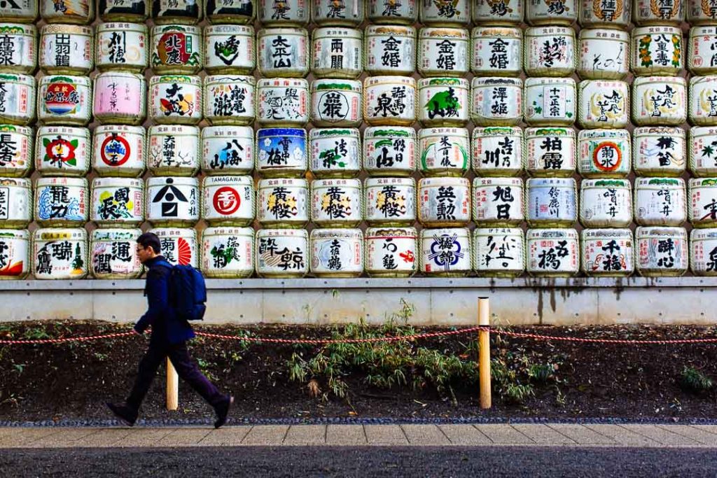 Sake barrels at Meiji Shrine in Tokyo