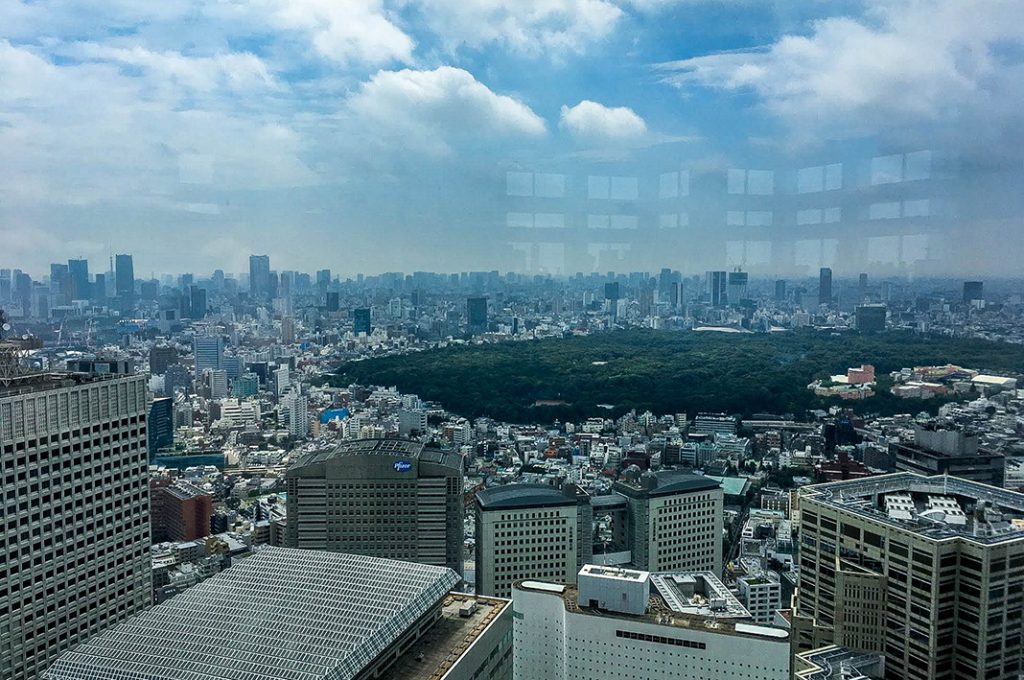 The walk from Shibuya to Shinjuku covers the distance of Yoyogi park in the center of the city. 