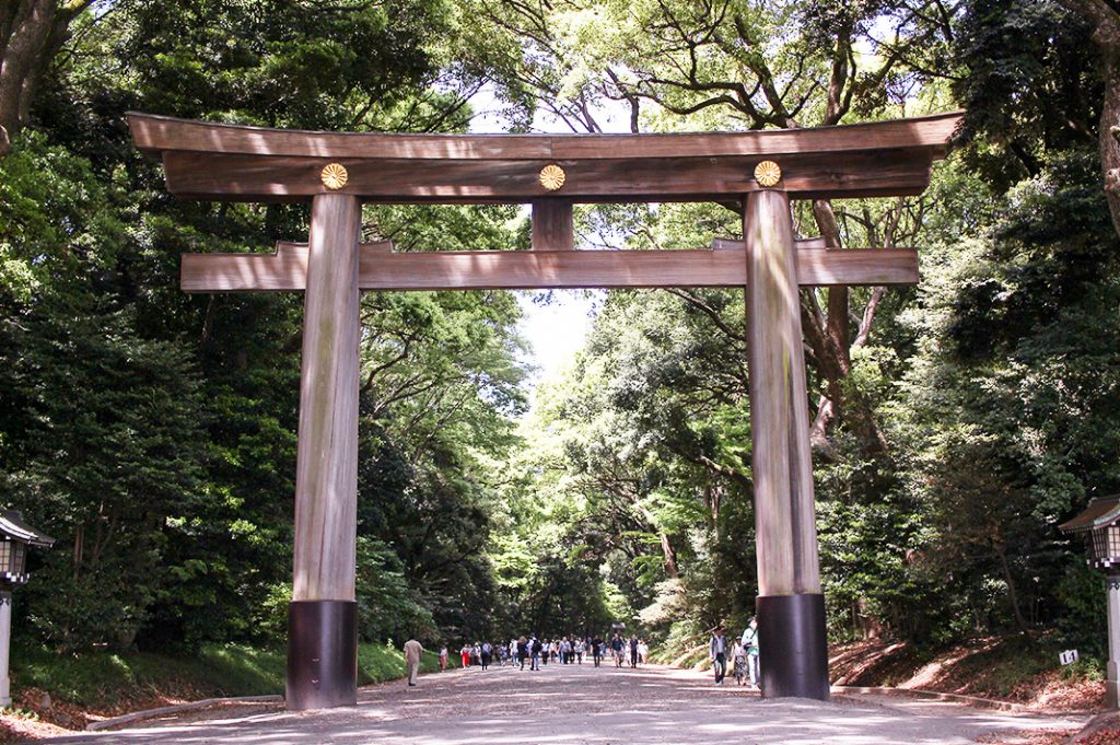 Torii gate at at Meiji Shrine in Tokyo