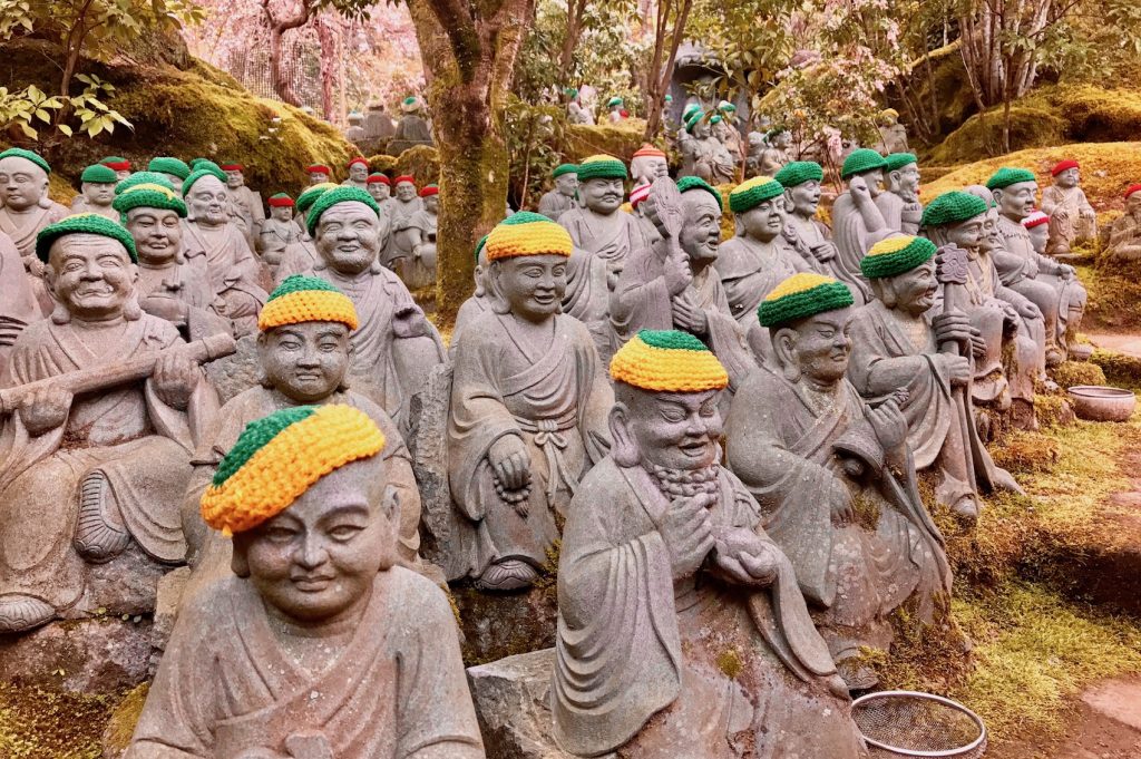 Rakan wearing knitted hats in Miyajima