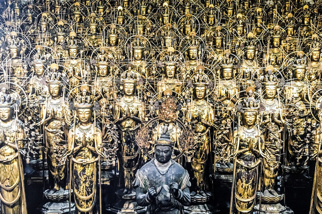 Sanjusangendo is a National Treasure filled with 1,001 statues of Kannon, all also National Treasures. 