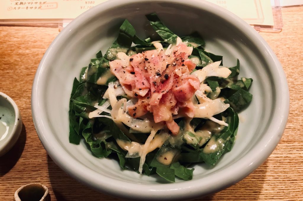 Spinach bacon salad at Fuwari