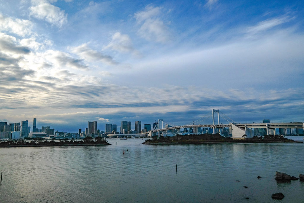 The Rainbow bridge joins Odaiba to the rest of Tokyo. 
