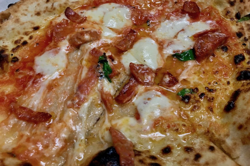Salami and melting mozzarella