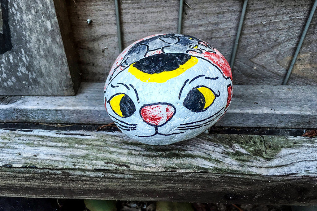One of the lucky cat stones in Onomichi Cat Alley