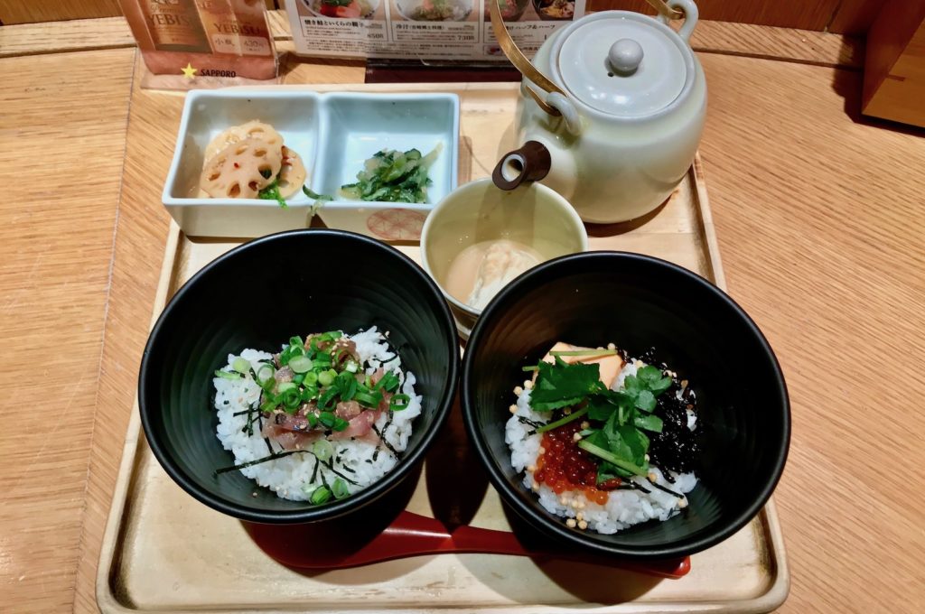 Salmon and roe, and sea bream tea rice at Narita Airport