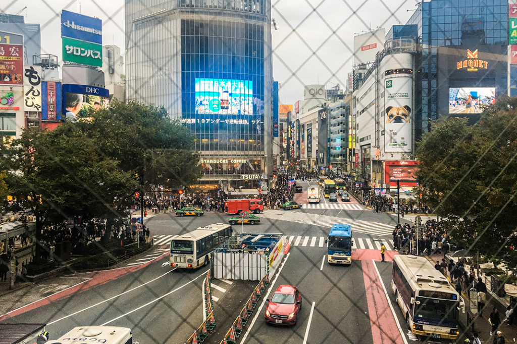 Photo view of the Shibuya Crossing from Shibuya Station
