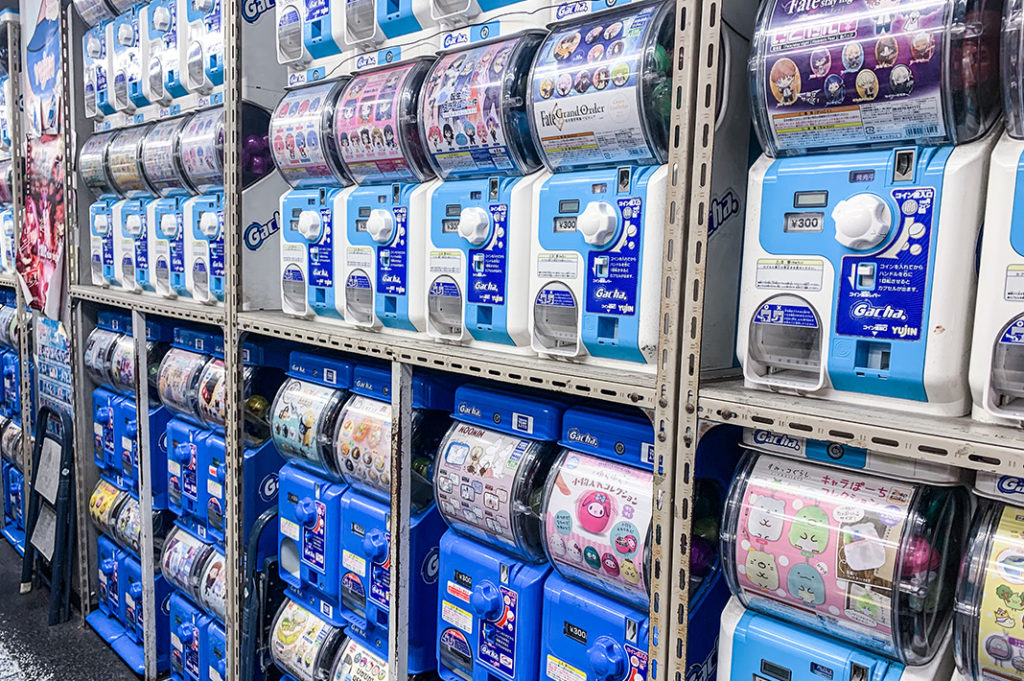 Gachapon (or gashapon) are a great cheap souvenir from Japan. Head to the Akihabara Gachapon Hall to choose from around 500 machines. 