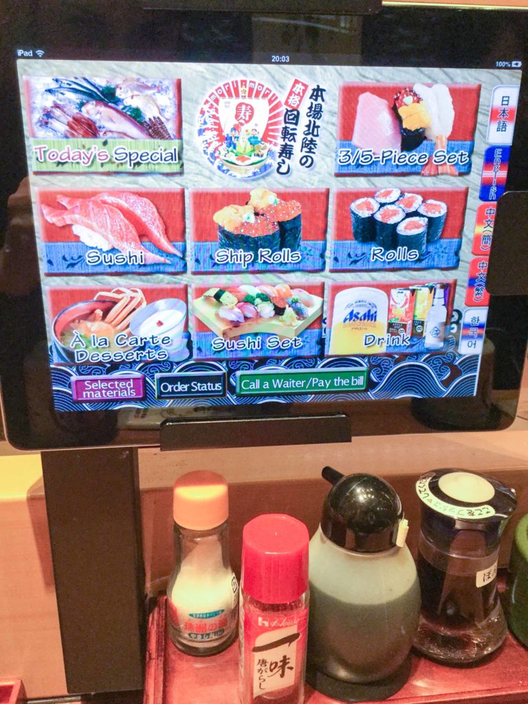 Tablet to order at Mori Mori Sushi