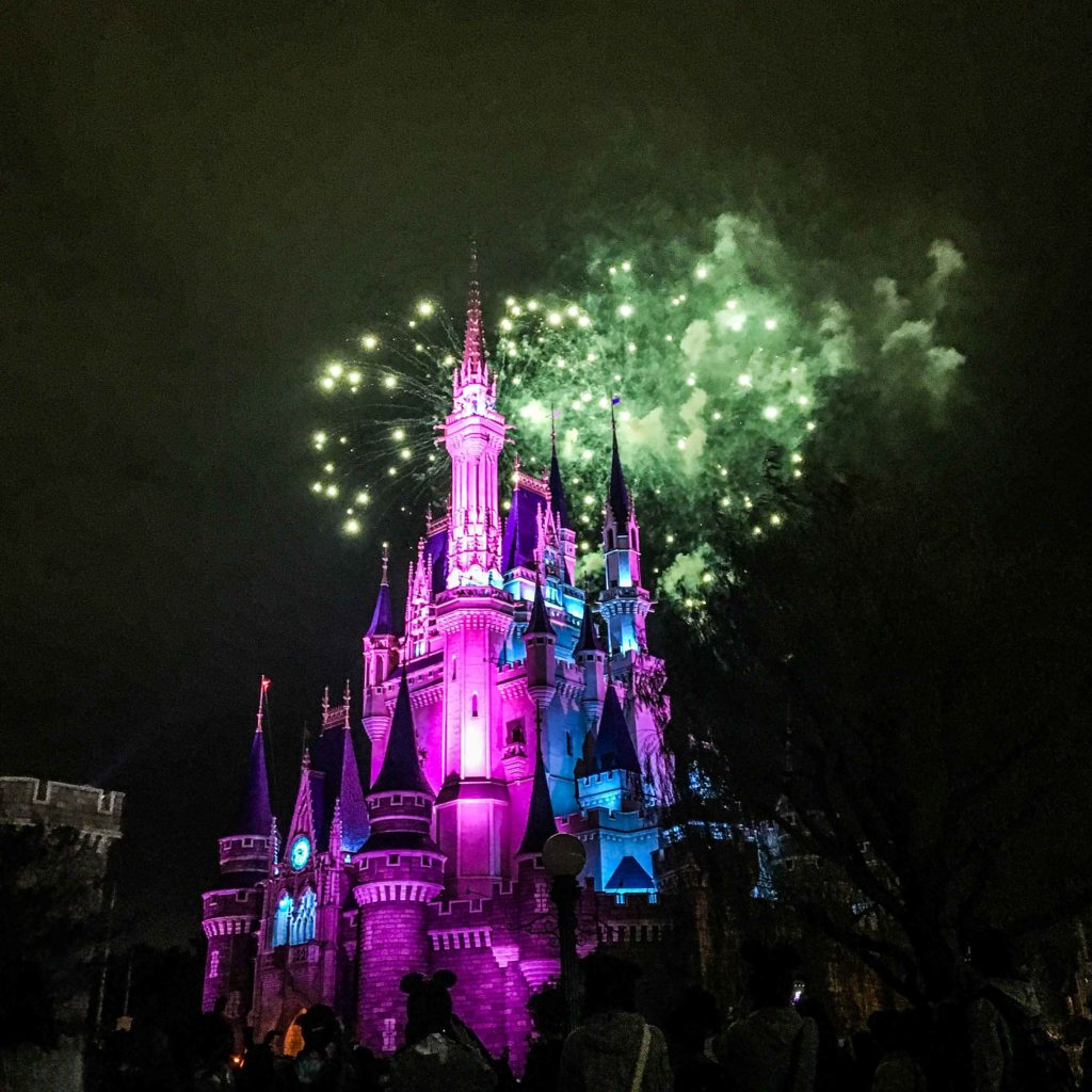 Fireworks during Halloween at Tokyo Disneyland