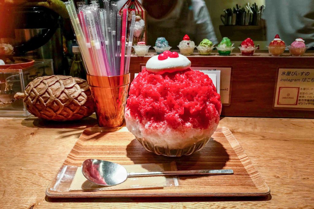 Raspberry and rare cheese kakigori