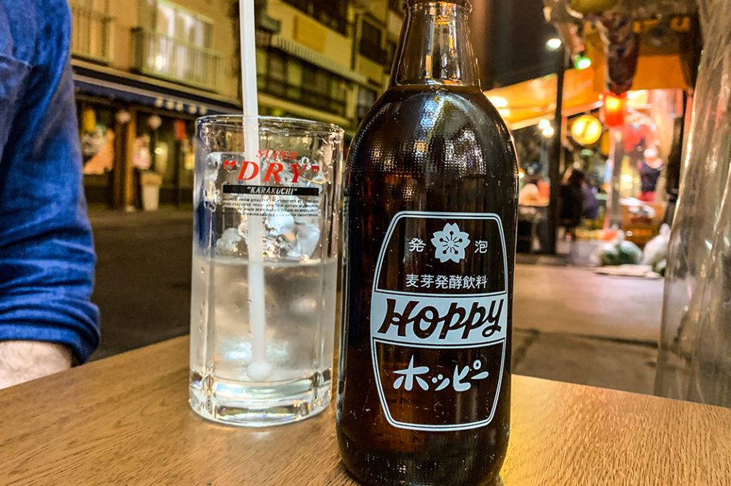Drinking Hoppy on Hoppy dori, Asakusa