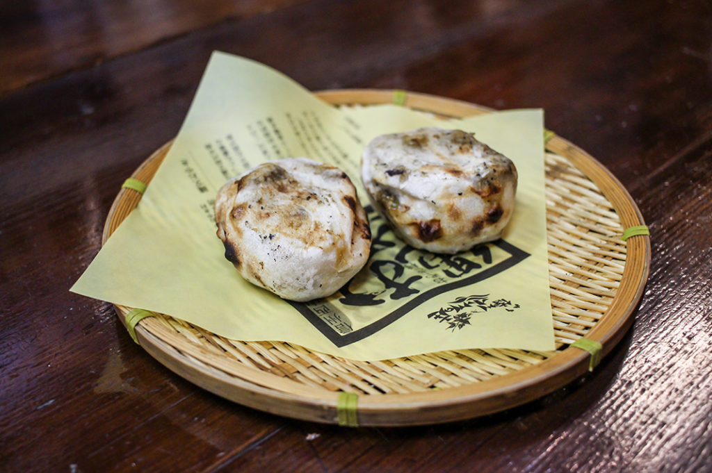 Local Nagano food made of buckwheat flour and stuffed with local ingredients. 