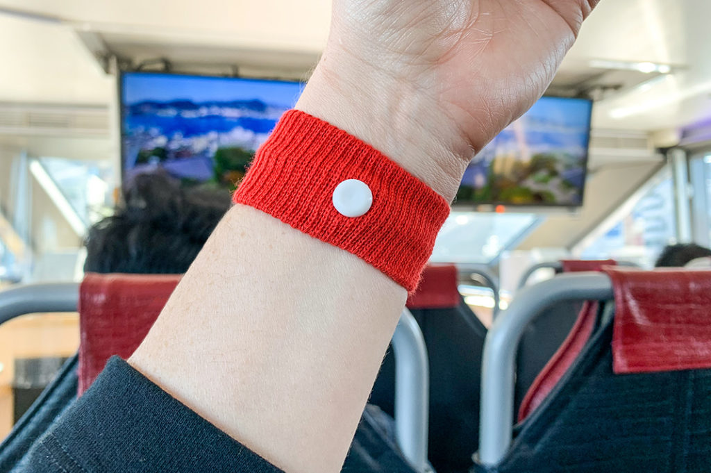 Anti-seasick bands are essential for choppy waters on the Gunkanjima Cruise to Hashima Island 