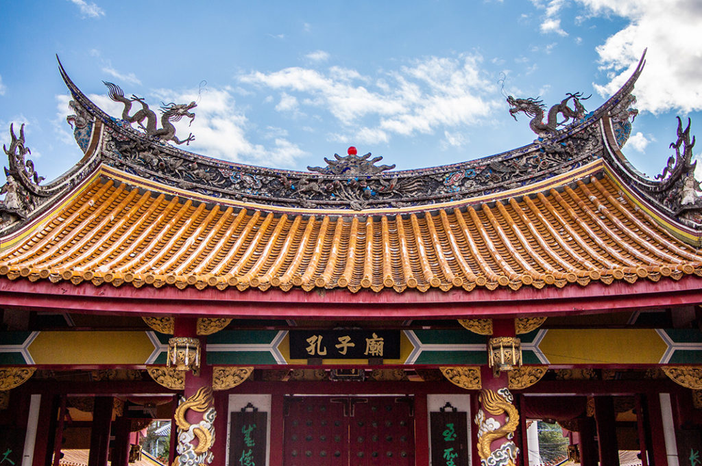 The entrance, stunning with its yellow tiled roof 