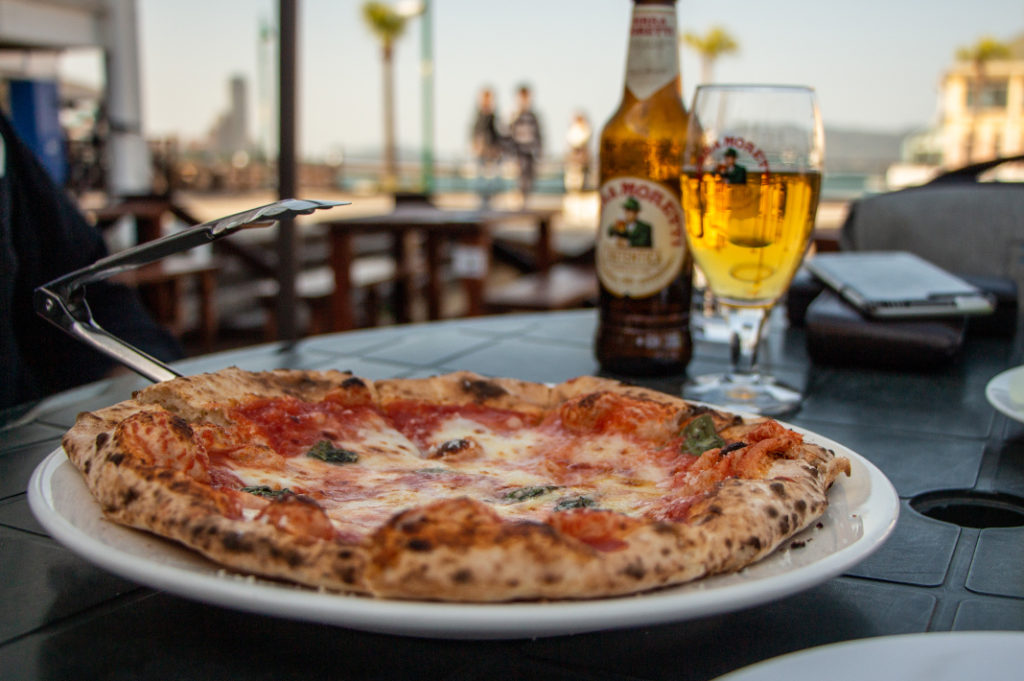 Pizza and beer on a Fukuoka beach