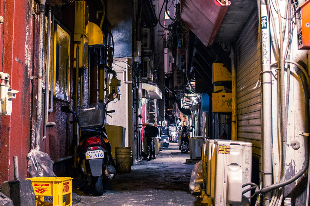 A narrow alley running parallel to Shianbashi Yokocho
