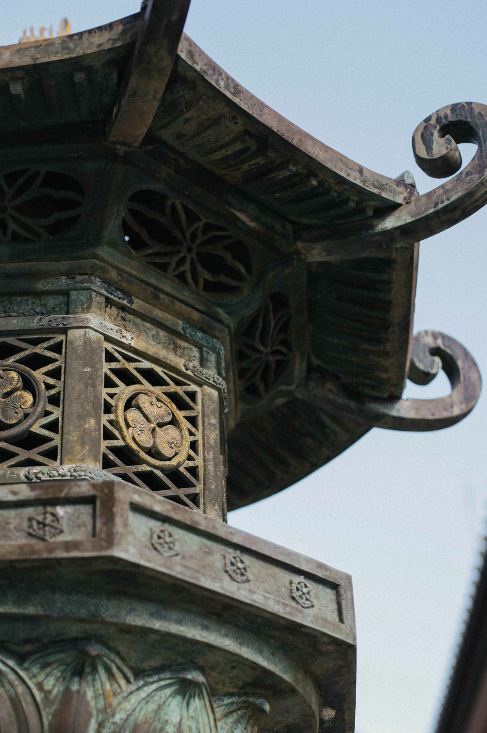 Bronze lanterns can be found throughout Enryaku-ji, their colours changing over time.
