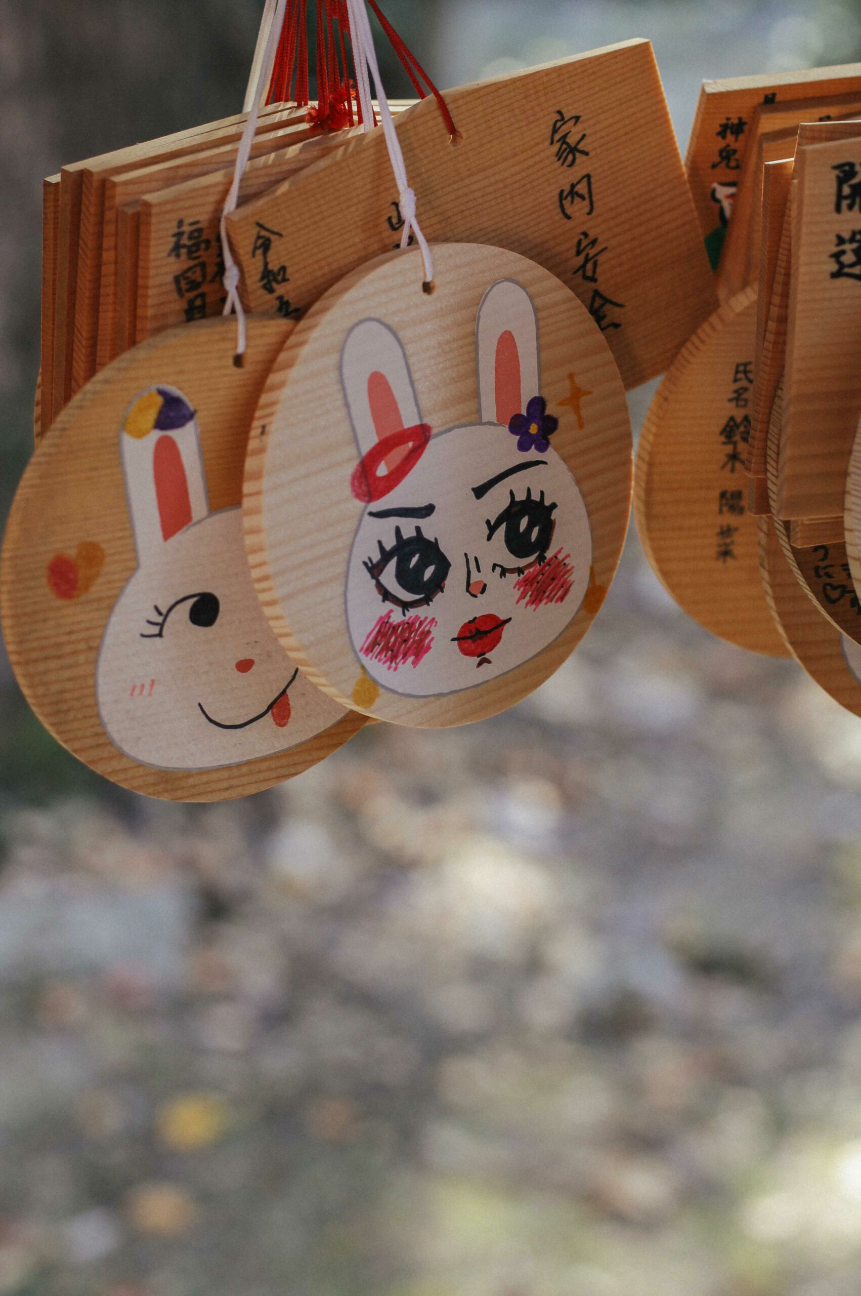 White rabbit votive tablets are displayed at Uji Shrine.