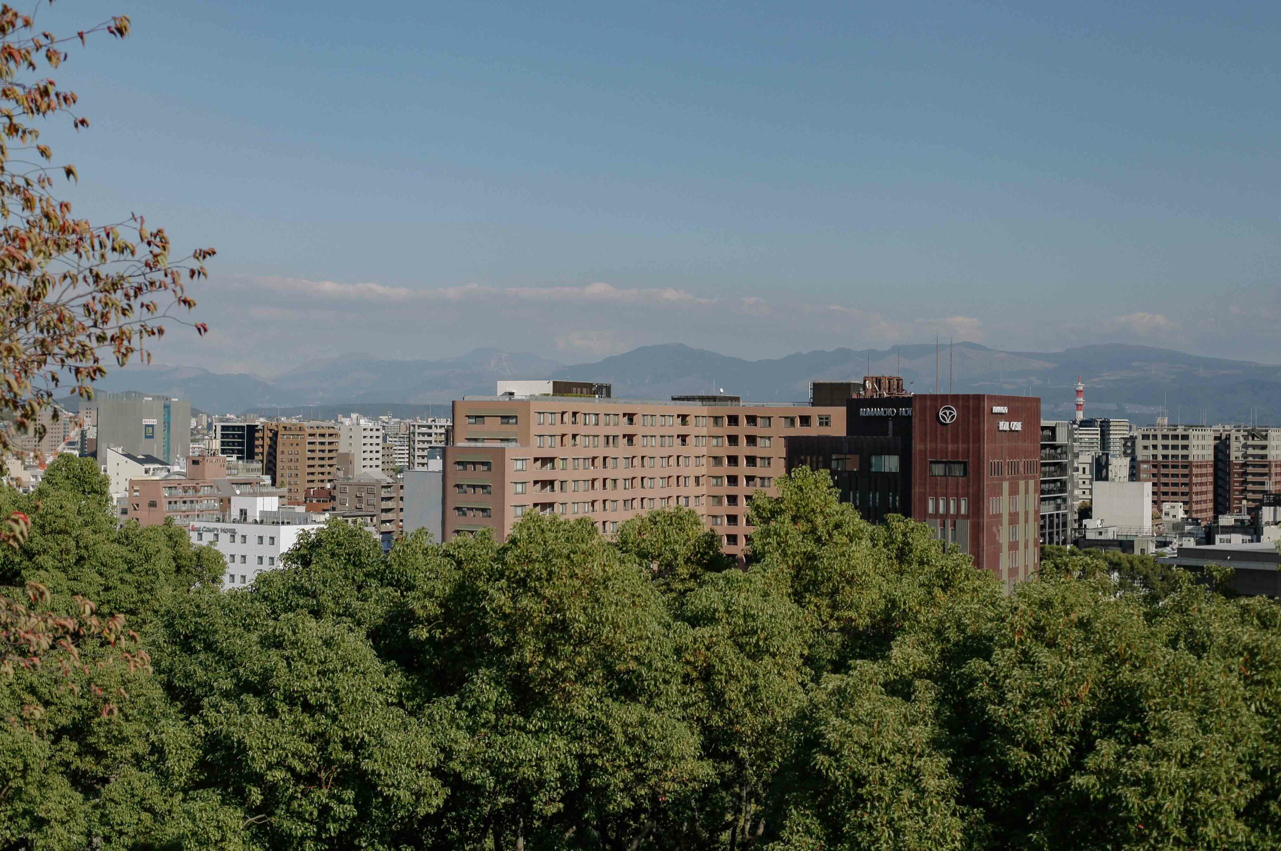 The Aso National Park can be seen from the top floors of Kumamoto Castle.